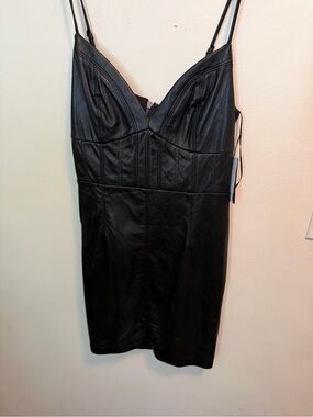 Guess Leather-Look Black Spaghetti Strap Bodycon Dress